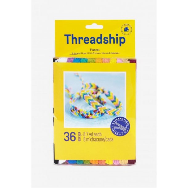 Threadship pakke til  lage vennskapsarmbnd 36 farger Threadship pastel 6 stk (PRISMPASTL)